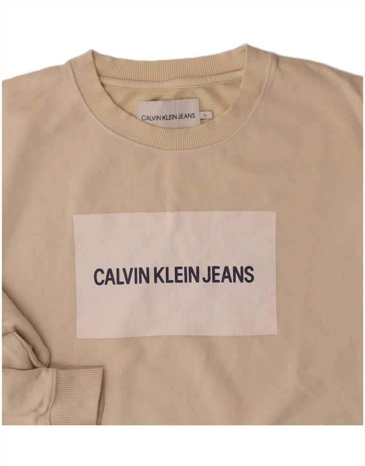 Calvin Klein Jeans Herren-Sweatshirt mit Grafik, groß, beige Baumwolle