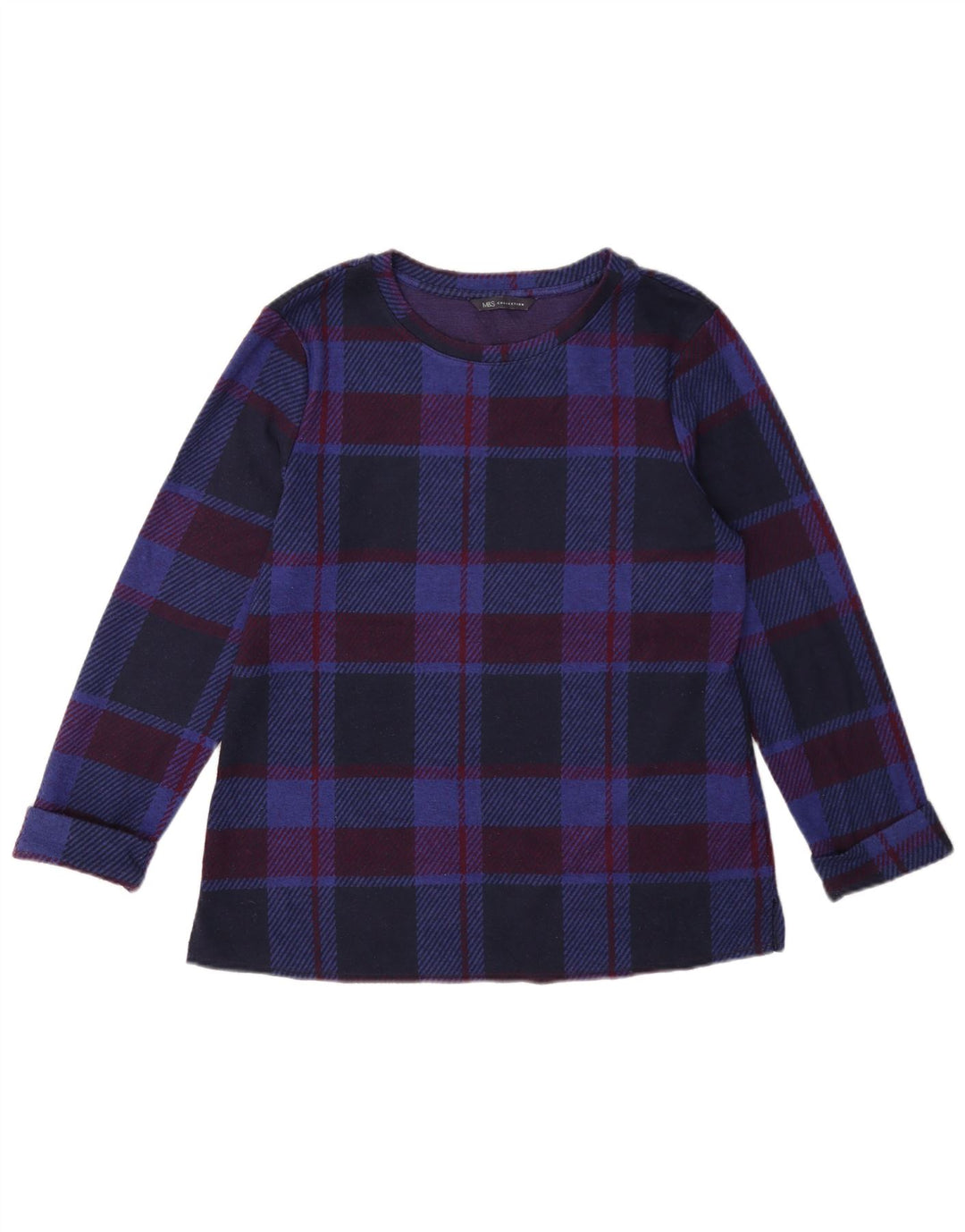 Marks & Spencer Damen Langarm-Blusenoberteil UK 12 Medium Navy Blue Check