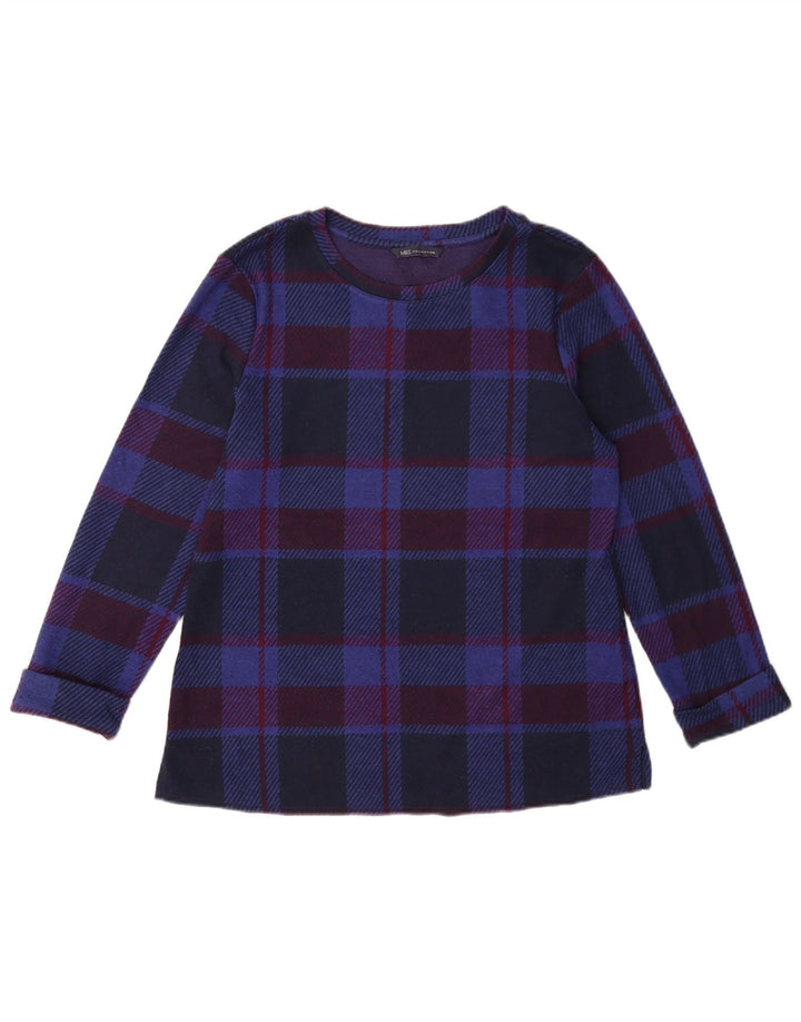 Marks & Spencer Damen Langarm-Blusenoberteil UK 12 Medium Navy Blue Check
