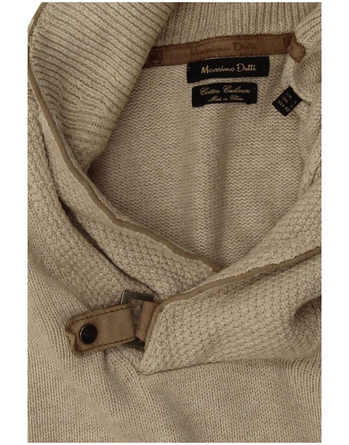 Massimo Dutti Herren-Pullover mit Schalkragen, groß, beige Baumwolle
