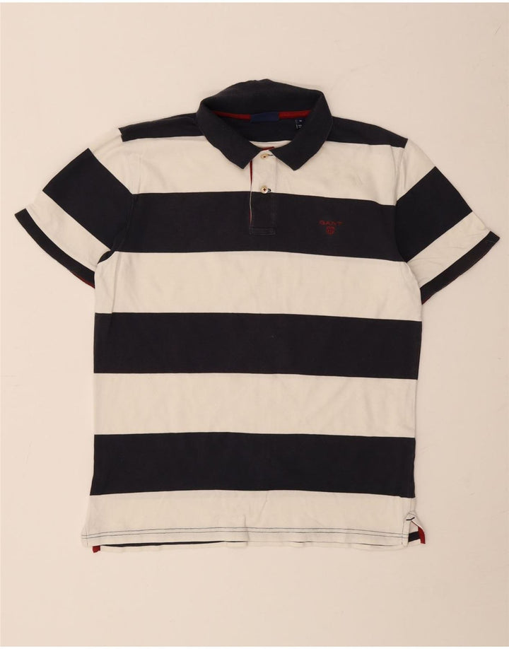 Gant Herren-Rugby-Poloshirt aus mittelblauer, gestreifter Baumwolle