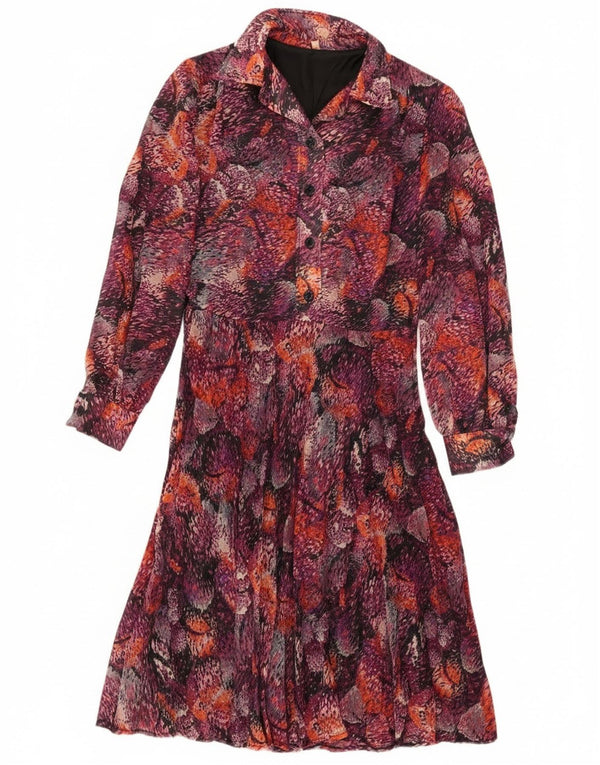 Vintage Damen Hemdkleid mit abstraktem Muster EU 40 Medium Burgund