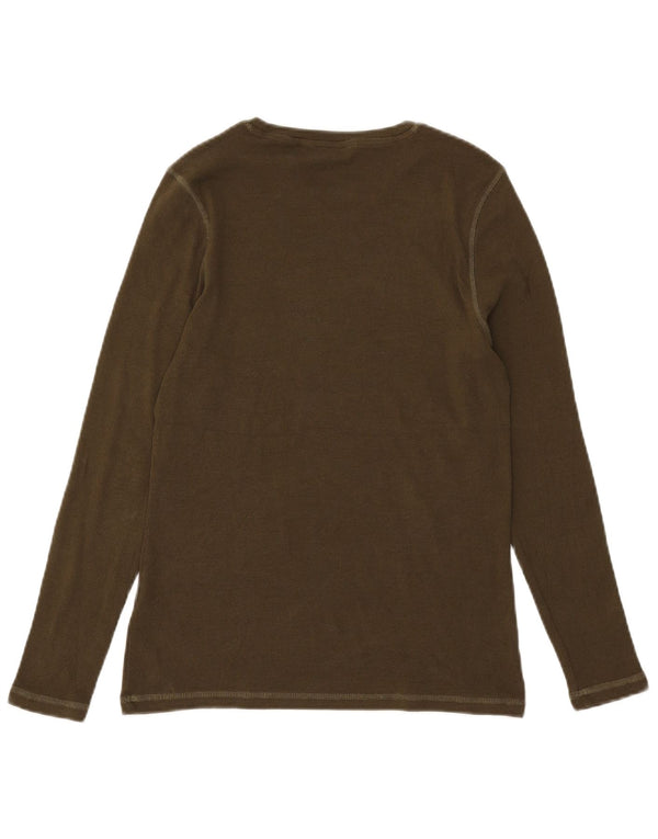 Marks & Spencer Damen Top Langarm UK 14 Large Khaki Baumwolle