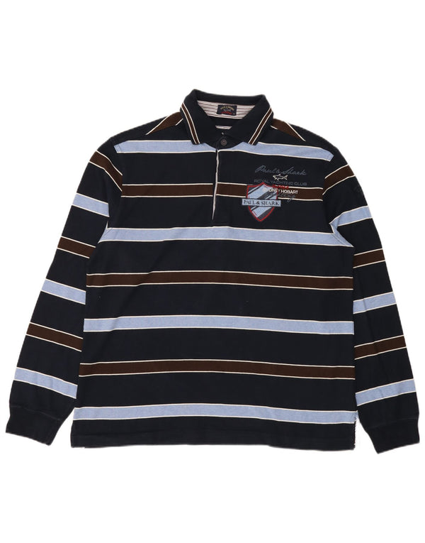 Paul & Shark Herren Grafik-Langarm-Poloshirt 2XL Marineblau gestreift