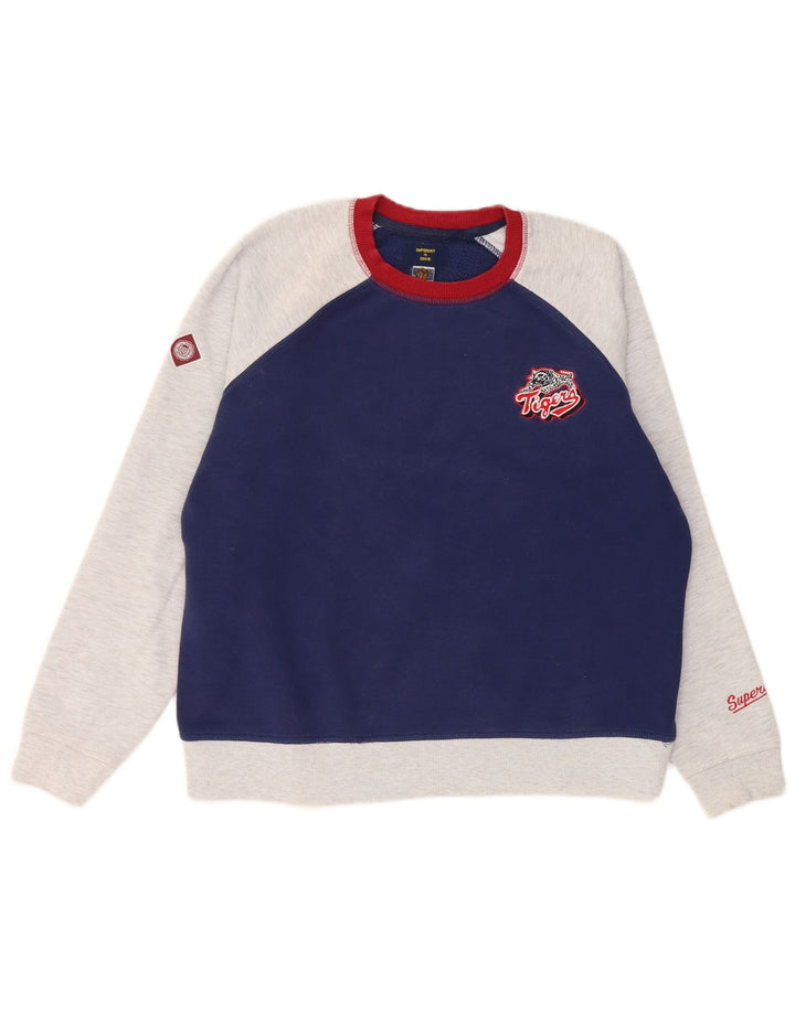 Superdry Damen-Sweatshirt-Pullover UK 12 Mittelblaues Farbblock-Design