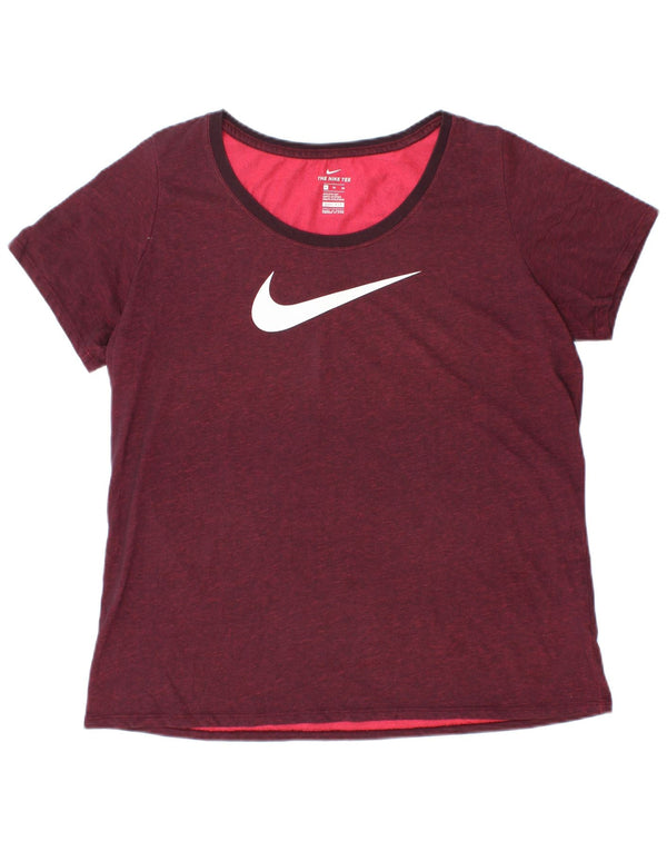 Nike Damen Dri Fit Graphic T-Shirt Top UK 18 XL Burgund Baumwolle
