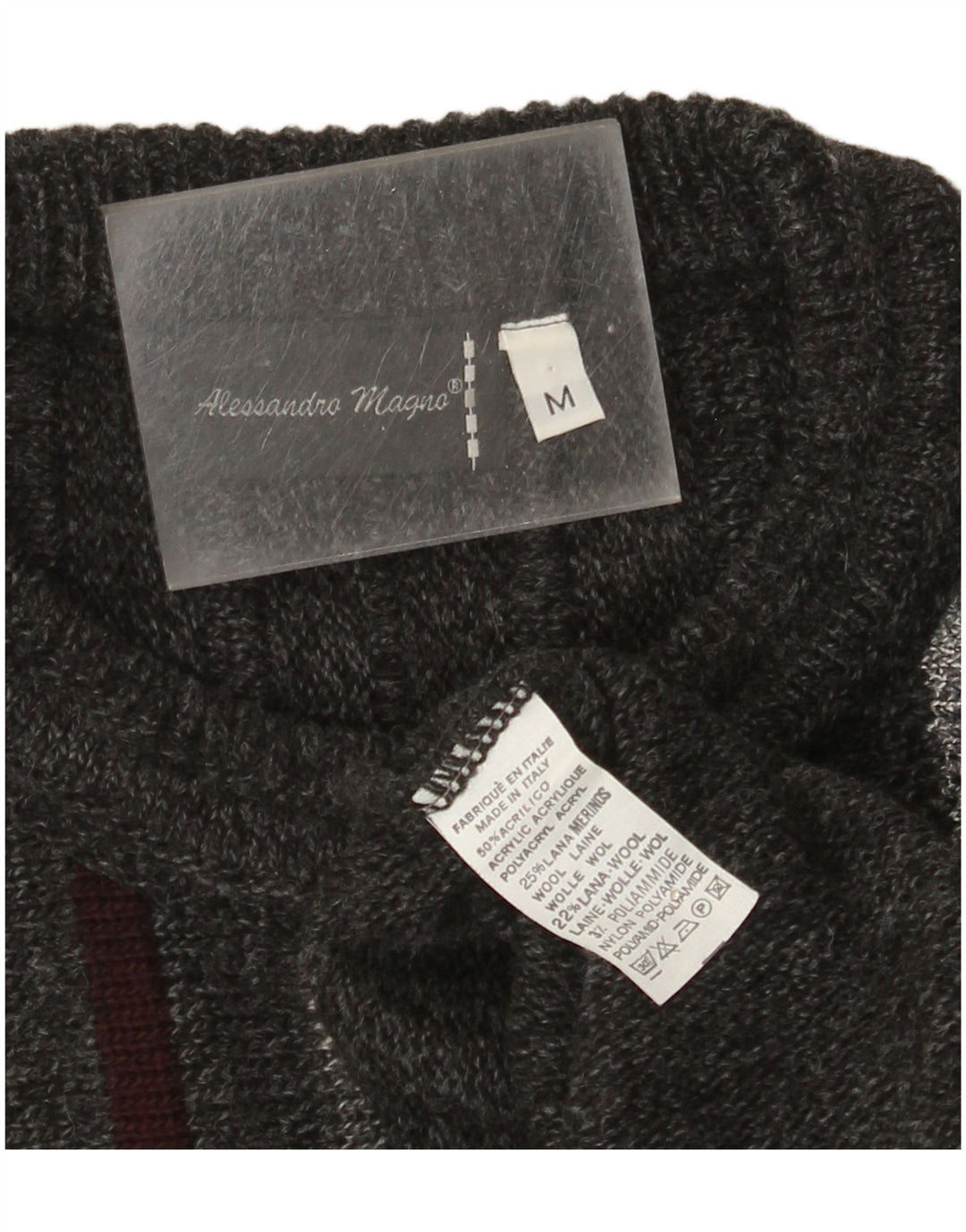 Alessandro Magno Herren-Pullover mit Rundhalsausschnitt, mittelgrau, gestreift, Acryl