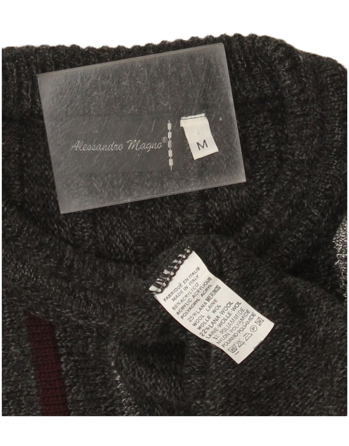 Alessandro Magno Herren-Pullover mit Rundhalsausschnitt, mittelgrau, gestreift, Acryl