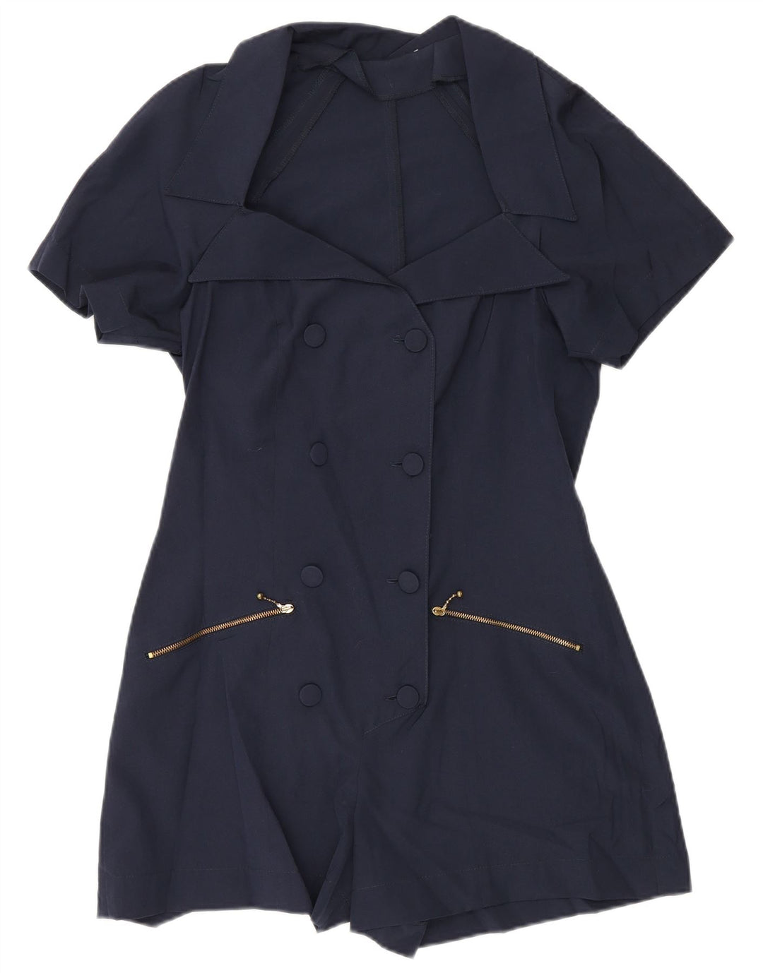 Vintage Damen Kurzärmeliger Playsuit UK 12 Medium Marineblau Polyester