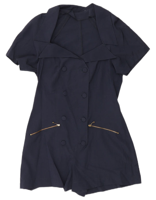 Vintage Damen Kurzärmeliger Playsuit UK 12 Medium Marineblau Polyester