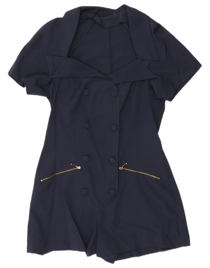 Vintage Damen Kurzärmeliger Playsuit UK 12 Medium Marineblau Polyester