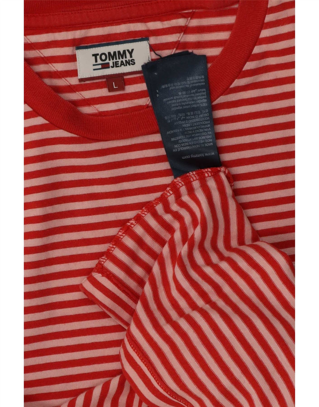 Tommy Hilfiger Herren-T-Shirt-Oberteil, groß, rot gestreift, Baumwolle