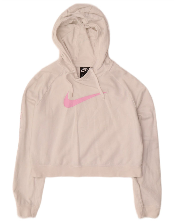 NIKE Womens Oversized Graphic Crop Hoodie Pullover UK 10 Small Weiß