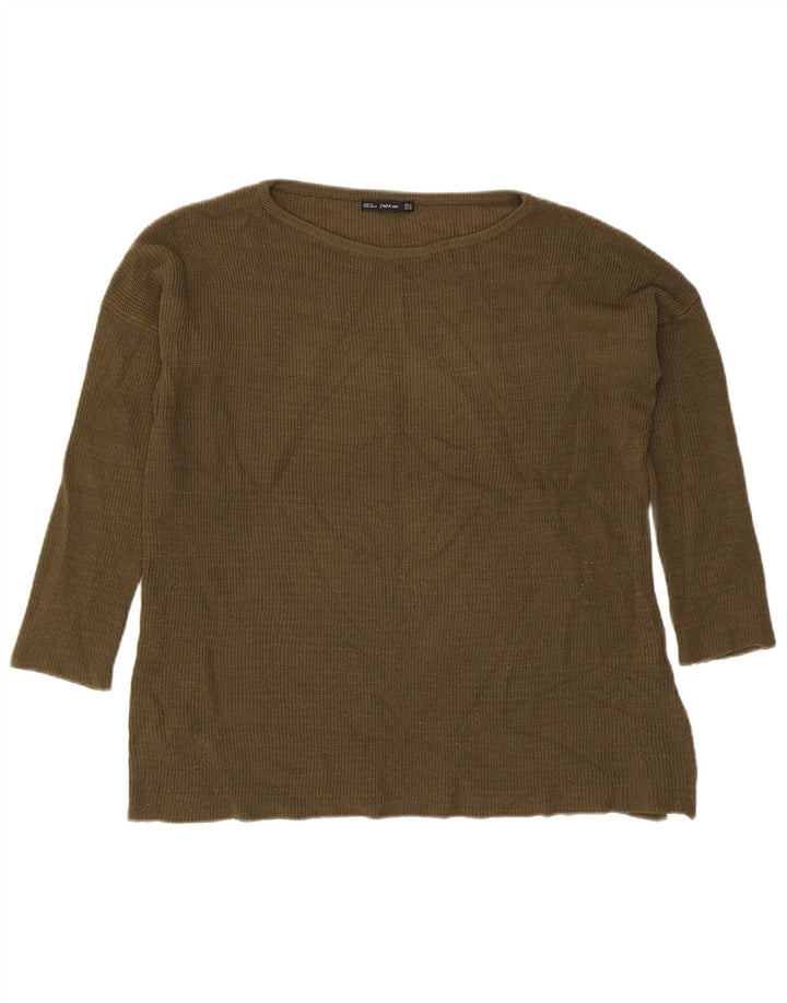 Zara Damen-Pullover mit U-Boot-Ausschnitt, Gr. 14, mittleres Khaki