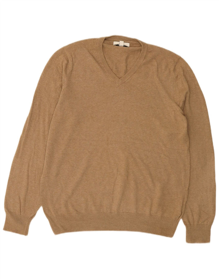 Marks & Spencer Herren-Pullover mit V-Ausschnitt, groß, braune Baumwolle