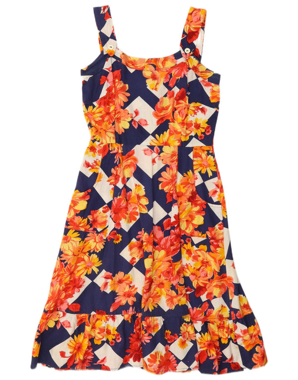Vintage Damen Ärmelloses Sonnenkleid UK 10 Kleines mehrfarbiges Blumenmuster