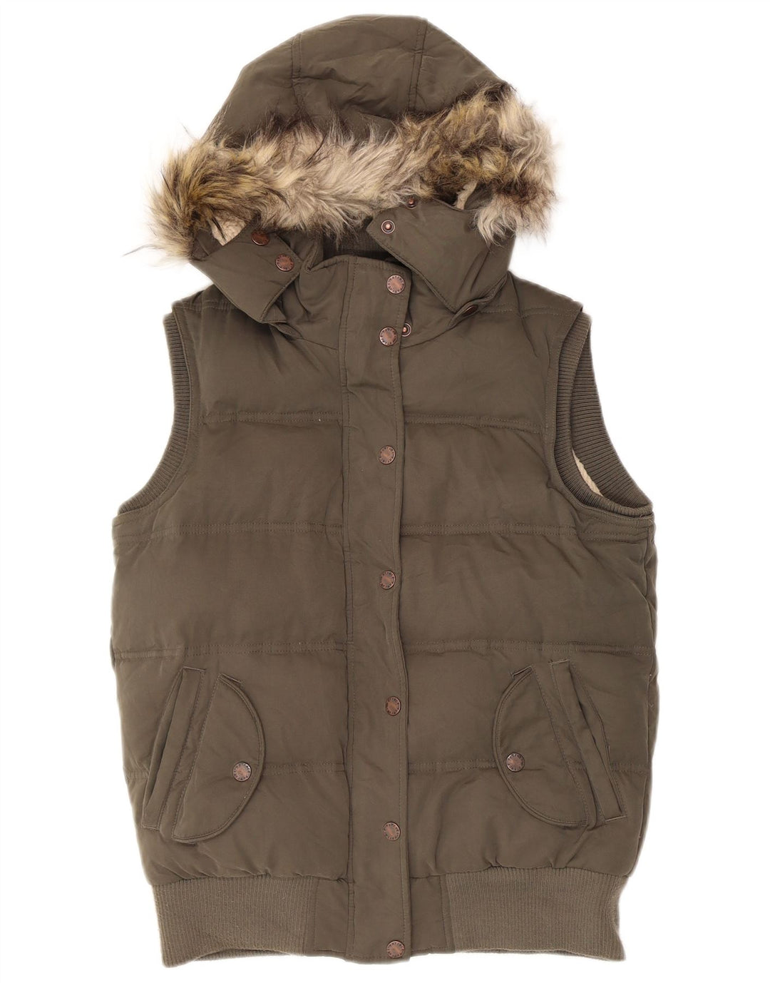 Fat Face Damen-Kapuzen-Übergröße, wattierte Weste, UK 10, Größe S, Khaki, Polyester