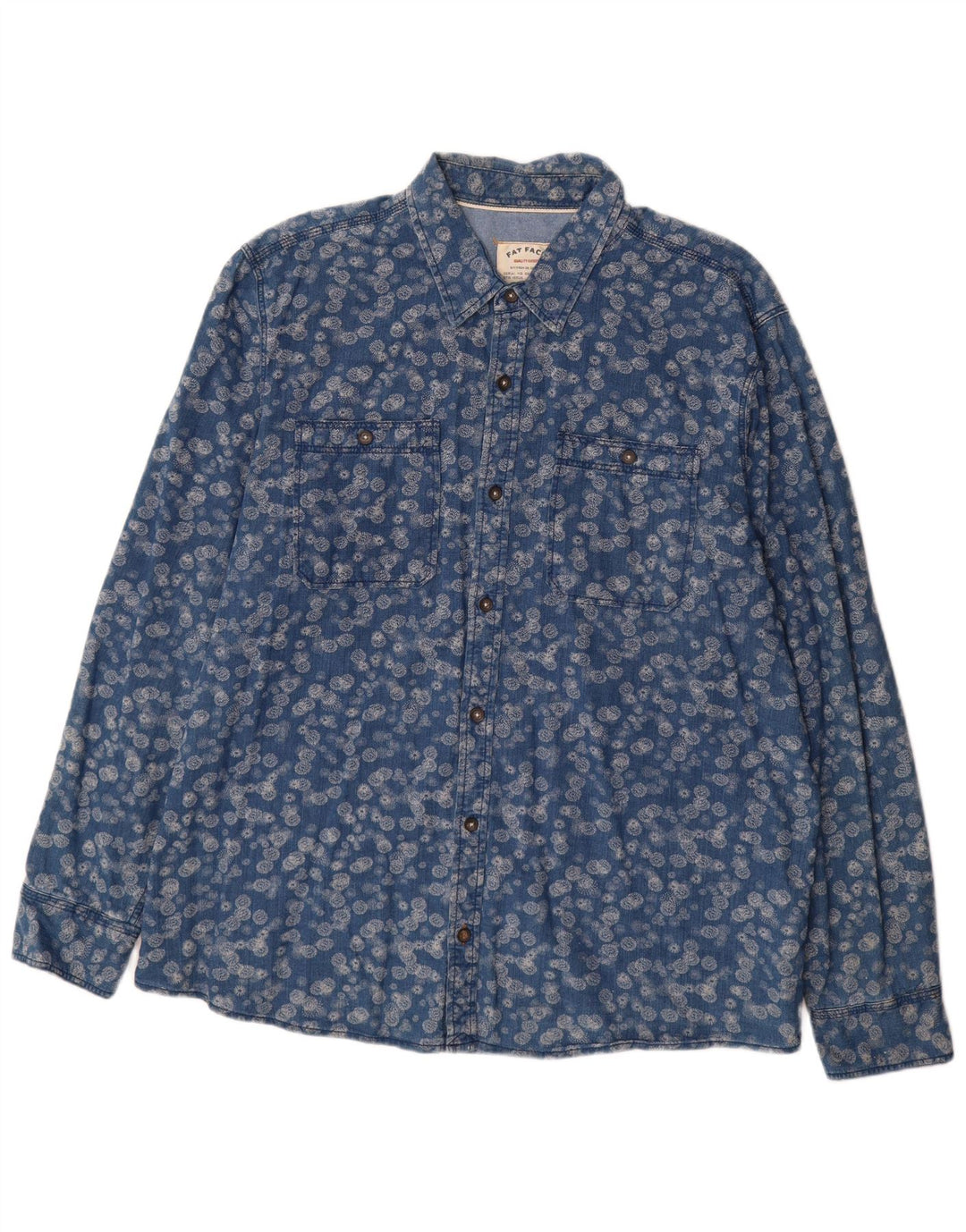 Fat Face Herrenhemd 2XL Blau geblümt Baumwolle