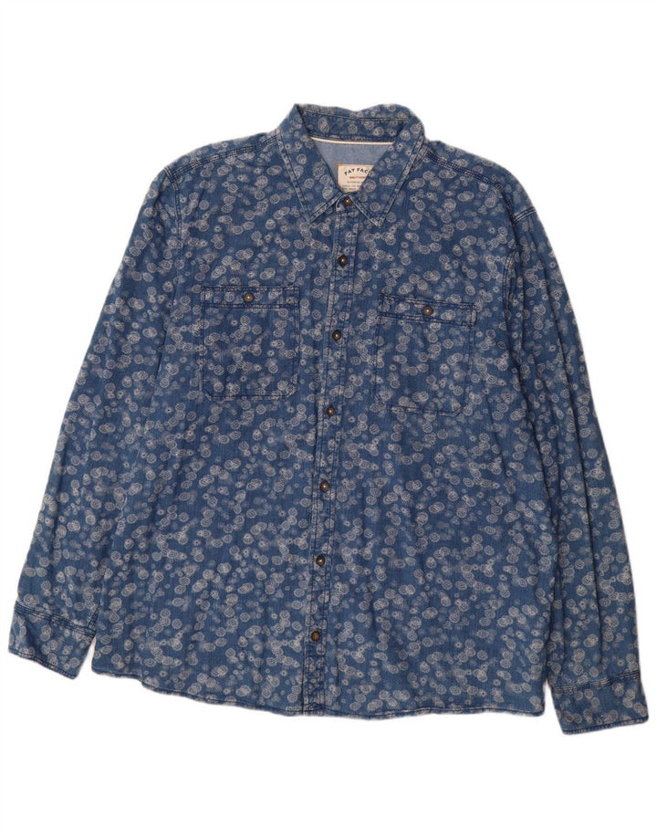 Fat Face Herrenhemd 2XL Blau geblümt Baumwolle