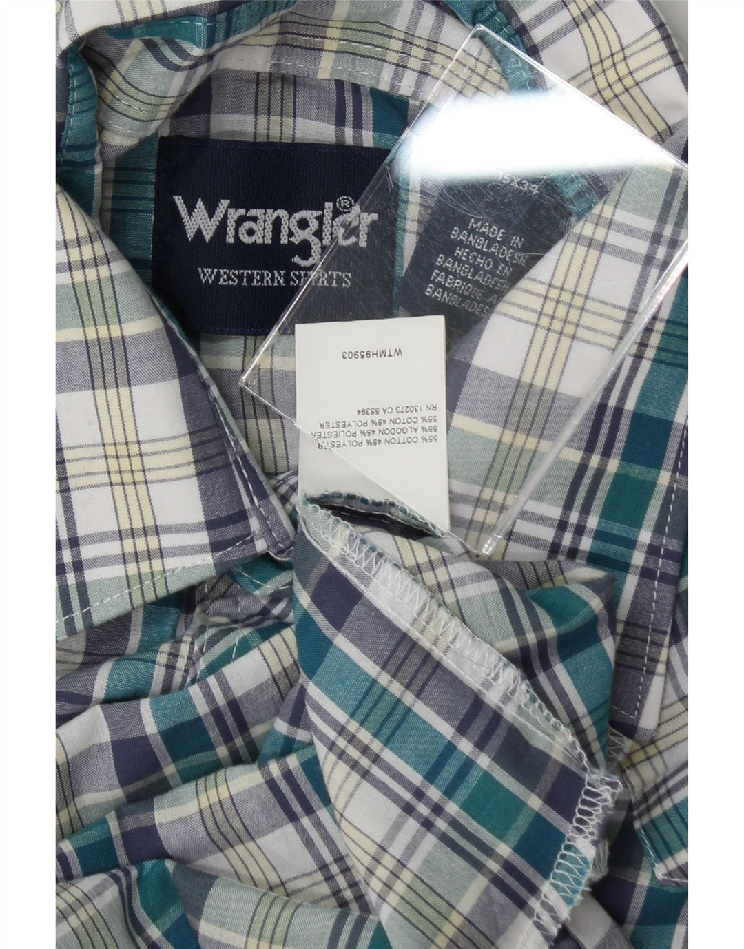 WRANGLER Mens Shirt Size 15 Medium Blue Check Cotton Vintage Wrangler and Second-Hand Wrangler from Messina Hembry 
