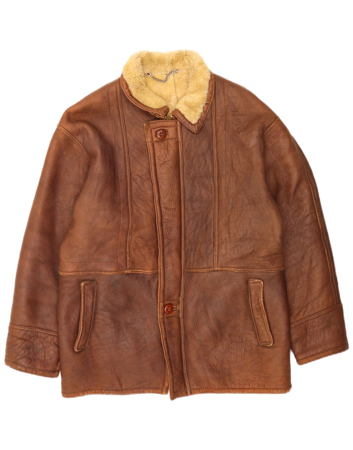 Vintage Herren Shearling Jacke UK 38 Mittelbraun