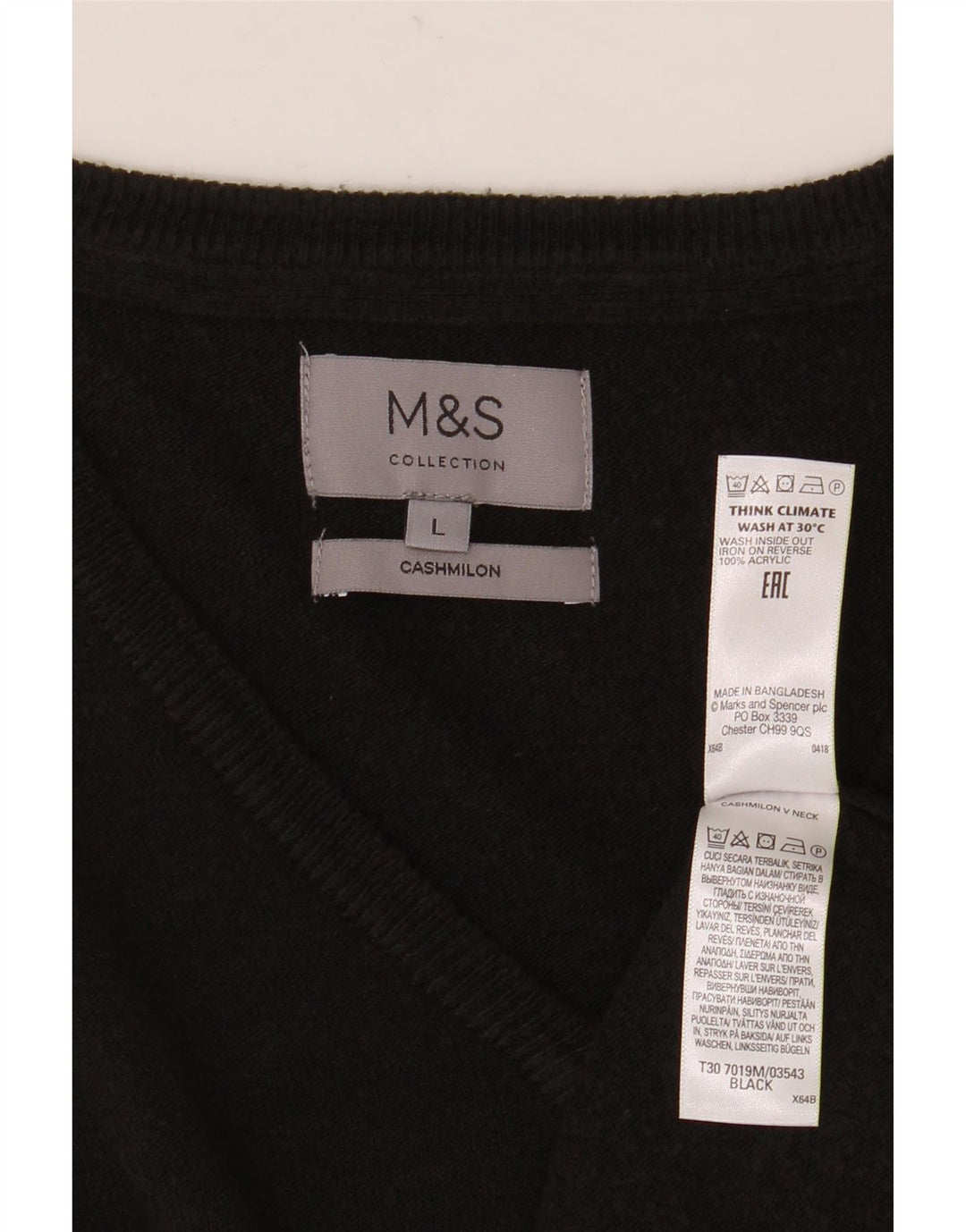 Marks & Spencer Herren-Pullover mit V-Ausschnitt, groß, Acryl, Schwarz