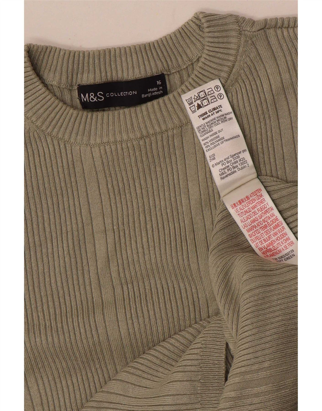 Marks & Spencer Damen Top Langarm UK 16 Large Khaki Viskose