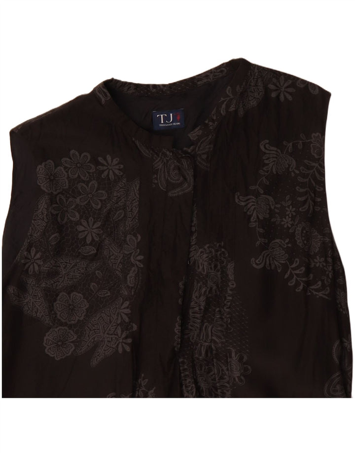 Trussardi Jeans Damen ärmelloses A-Linien-Kleid IT 44 Mittelschwarz geblümt