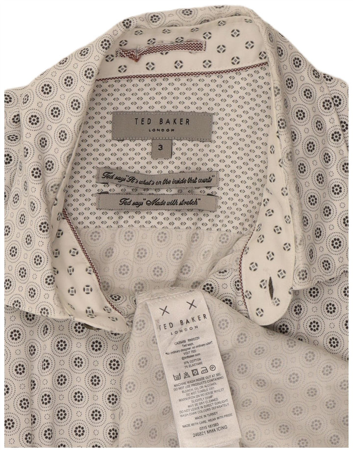 Ted Baker Herrenhemd Größe 3 Mittelweiße geometrische Baumwolle