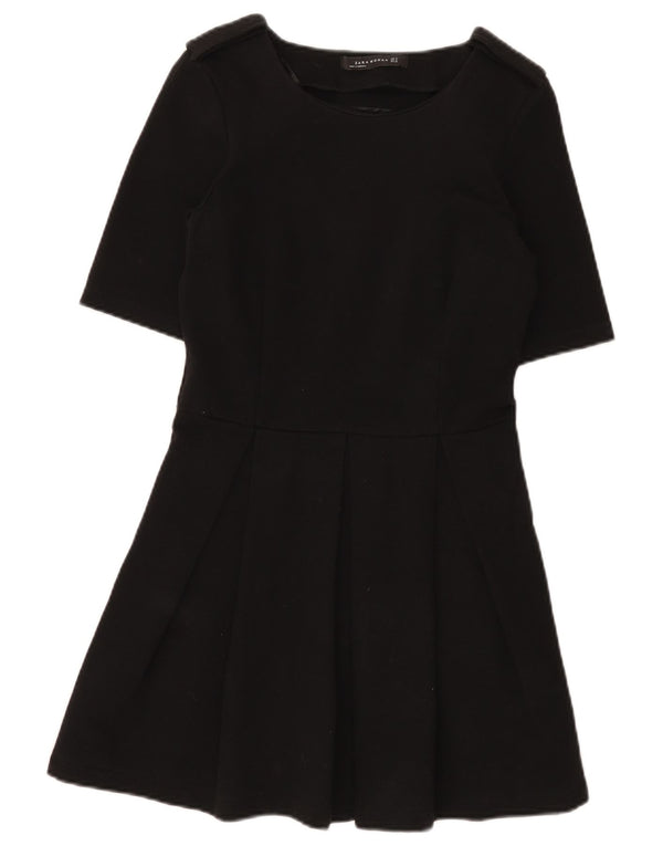 Zara Damen A-Linien-Kleid UK 12 Mittelschwarze Baumwolle