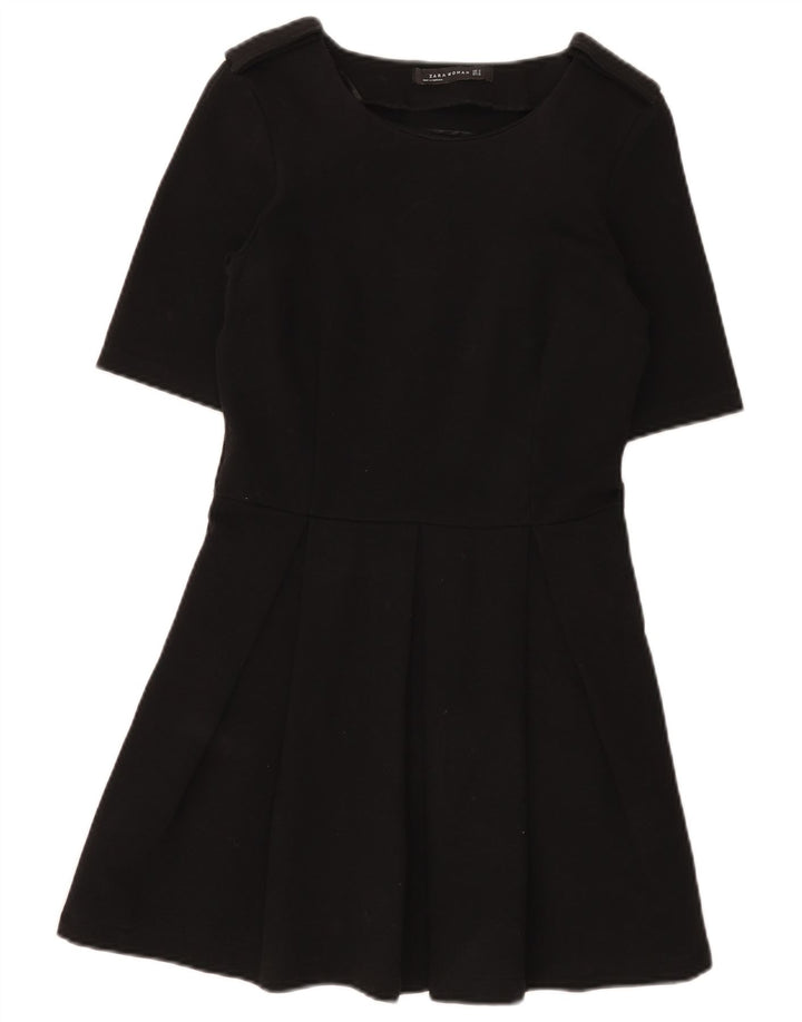 Zara Damen A-Linien-Kleid UK 12 Mittelschwarze Baumwolle