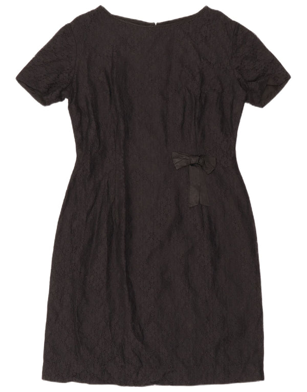 Vintage Damen Spitzen-Etuikleid IT 44 Mittelschwarz geblümt