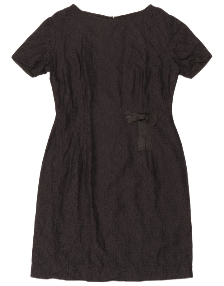 Vintage Damen Spitzen-Etuikleid IT 44 Mittelschwarz geblümt