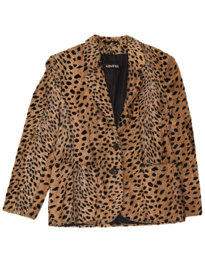 Kemper Damen-Blazer mit 2 Knöpfen, EU 38, Mittelbeige mit Tiermuster