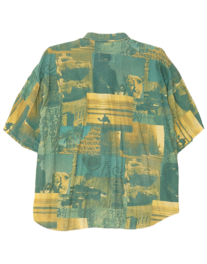 Vintage Herren Grafik Kurzarmshirt 2XL Grün Patchwork Baumwolle