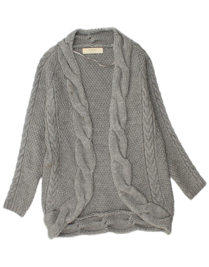 Zara Damen Longline Open Cardigan Pullover UK 14 Mittelgrau