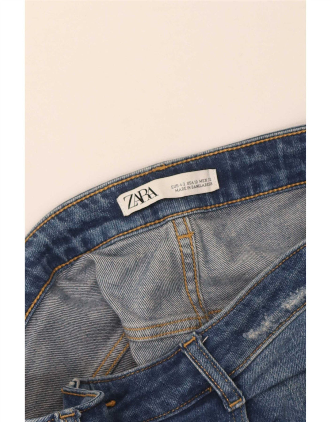 Zara Damen Distressed Straight Jeans EU 42 Large W32 L28 Blau