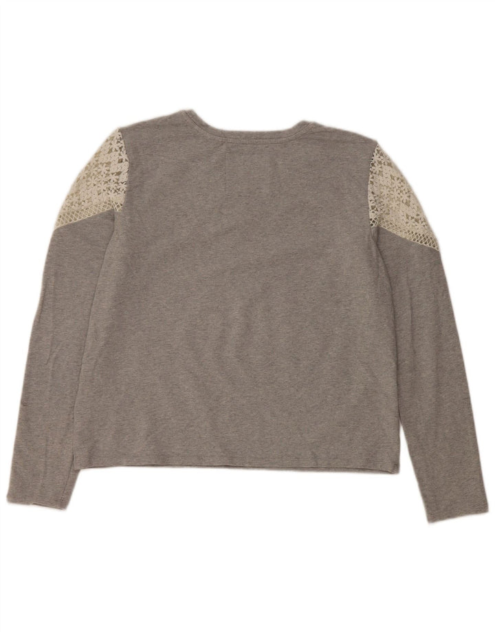 Superdry Damen Top Langarm UK 12 Mittelgraue Baumwolle