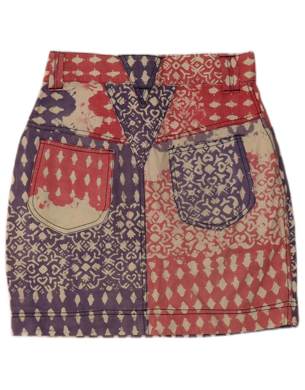 Vintage Damen Jeans-Bleistiftrock mit abstraktem Muster, groß, W28, blaue Baumwolle