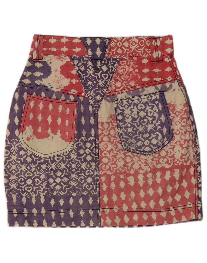 Vintage Damen Jeans-Bleistiftrock mit abstraktem Muster, groß, W28, blaue Baumwolle