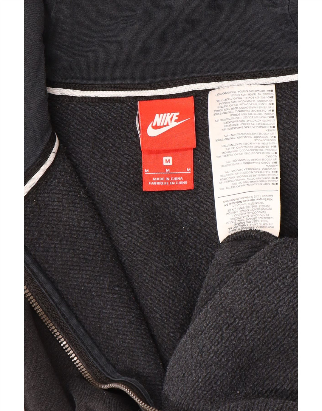 NIKE Herren-Kapuzenpullover mit grafischem Reißverschluss, Mittelschwarz, Baumwolle mit Blockfarben