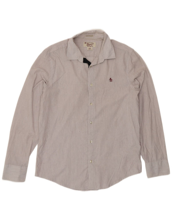 Penguin Herren Heritage Slim Fit Hemd aus mittelweißer Nadelstreifen-Baumwolle