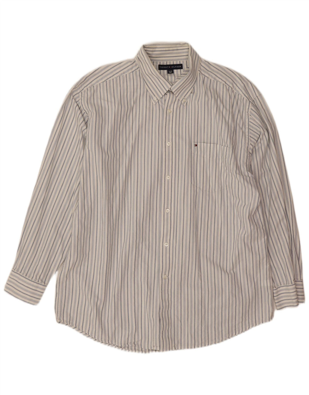 Tommy Hilfiger Herrenhemd XL weiß gestreift aus Baumwolle
