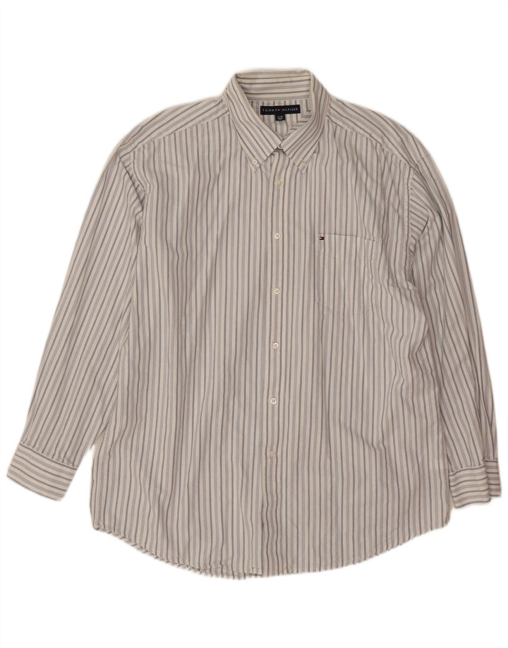 Tommy Hilfiger Herrenhemd XL weiß gestreift aus Baumwolle