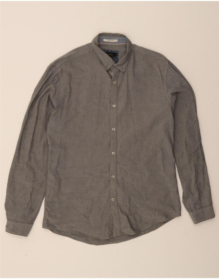 ZARA Mens Slim Fit Shirt Large Grey Cotton Vintage Zara and Second-Hand Zara from Messina Hembry 