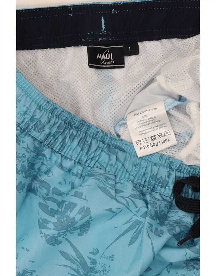 Vintage Herren Badeshorts Großes blaues Blumenmuster aus Polyester