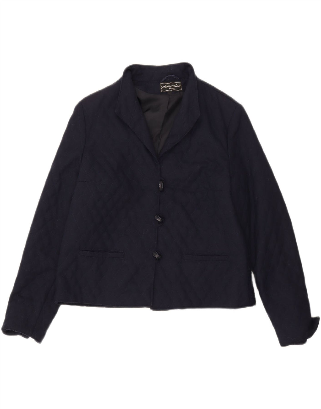 CLEMENTINO Womens 3 Button Quilted Blazer Jacket EU 38 Medium Navy Blue