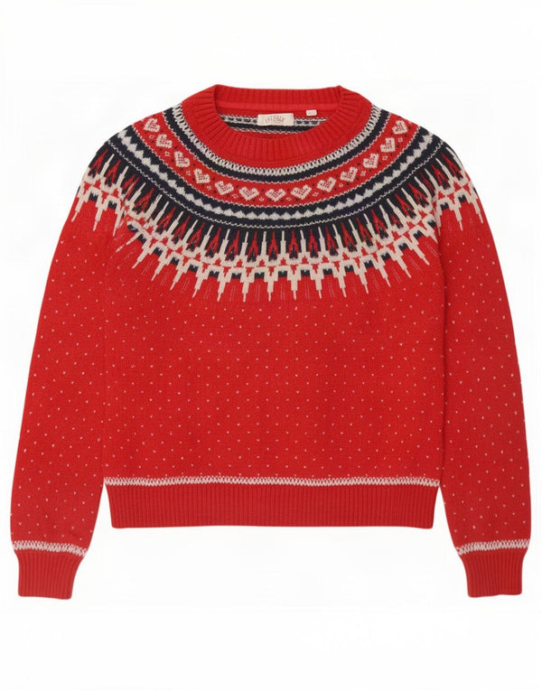 Fat Face Damen-Pullover mit U-Boot-Ausschnitt, UK 14, Größe L, Rot, Fair-Isle-Baumwolle