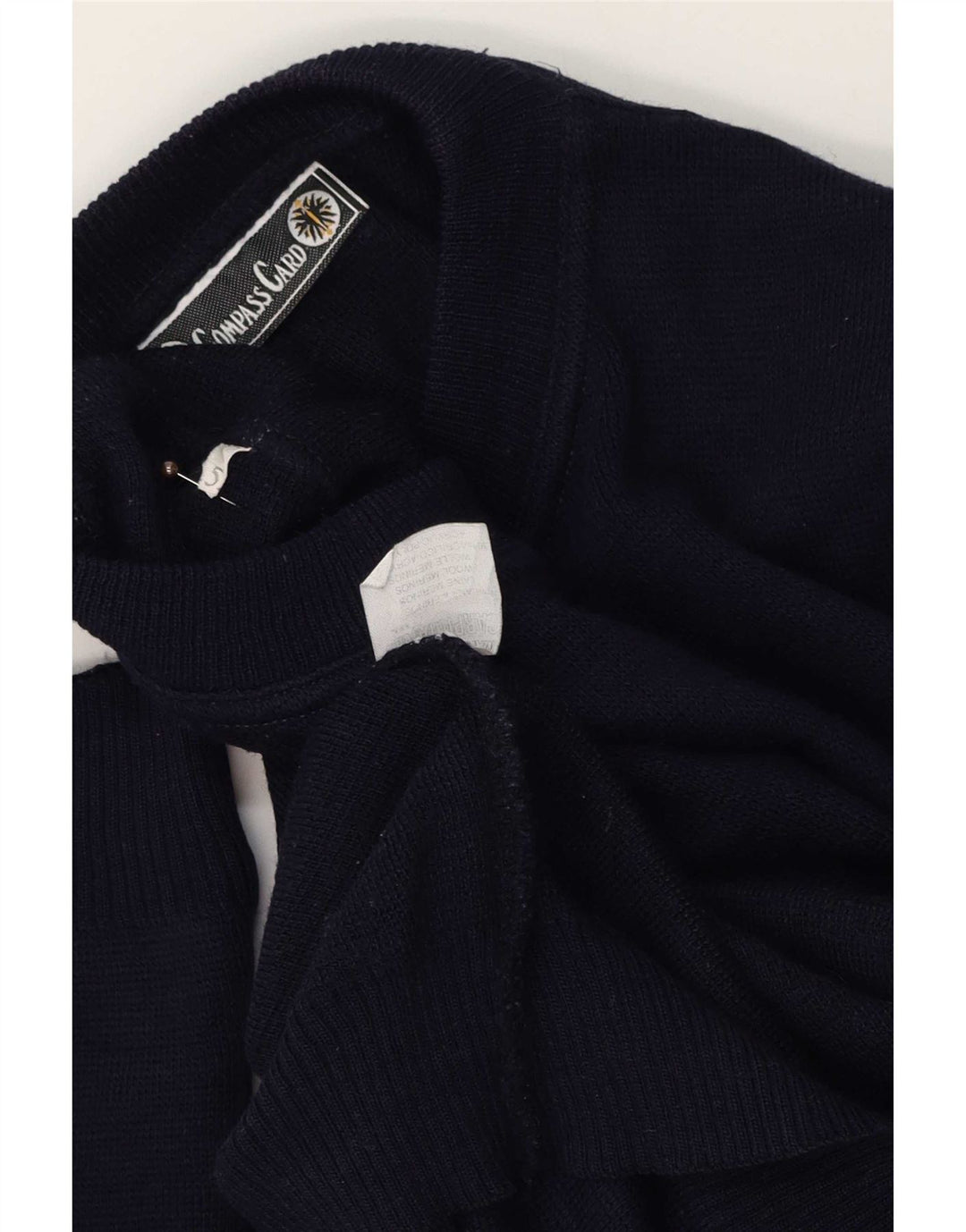 COMPASS CARD Herren-Pullover mit grafischem Rundhalsausschnitt, groß, marineblaue Wolle