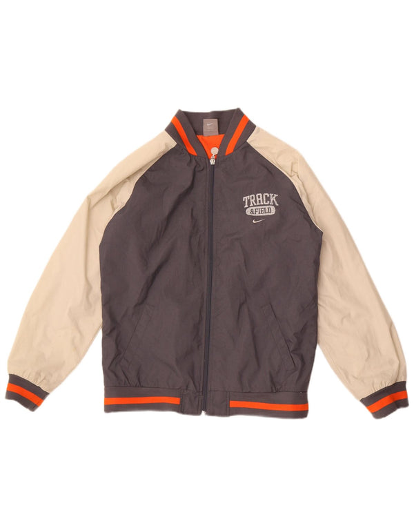 Nike Jungen-Leichtathletik-Bomberjacke, 12–13 Jahre, Größe L, Grau, Farbblock